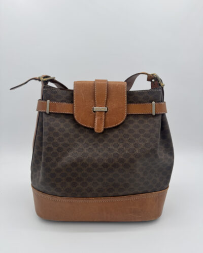 Céline Macadam Bucket Bag in bruin Macadam canvas met camelkleurige leren details